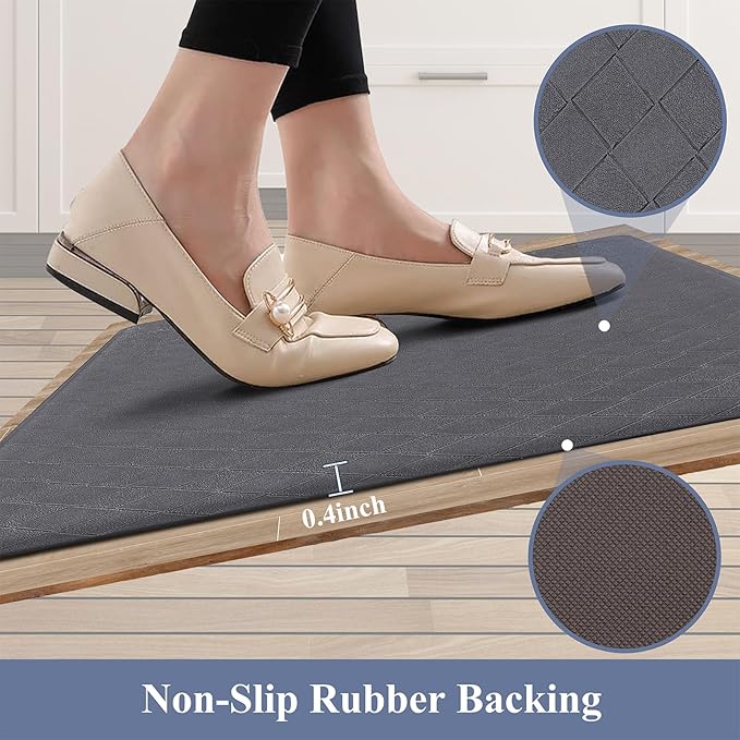 HEBE Anti Fatigue Kitchen Mats for Floor Set of 3 Cushioned Kitchen Rug Sets 3 Piece Non Slip Kitchen Rugs and Mats Waterproof Comfort Standing Mat Runner for Home Office,Sink,Laundry