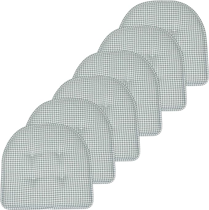 Sweet Home Collection Chair Cushion Memory Foam Pads Tufted Slip Non Skid Rubber Back U-Shaped 17" x 16" Seat Cover, 6 Pack, Houndsooth Pistachio