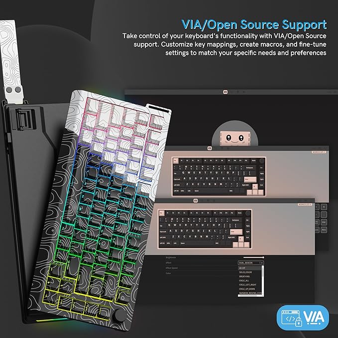 Womier 75% Percent Keyboard Wireless with Topographic Strap,QMK/VIA Creamy Mechanical Keyboard Gaming, RGB Custom Hot Swappable Key Board, PBT Keycaps for Windows & Mac - POM Linear Switch(Q75)