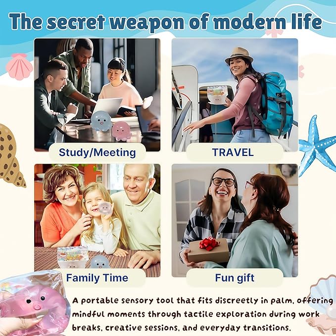 Cute Crystal Octopus Squishy Toys - Upgrade Clear Pink Blue Sequins Octopus Soft Sticky Toys, Animals Sticky Stress Ball, Stress Relief Fidget Sensory Toys, Birthday Office Favors for Adults (Pink02)