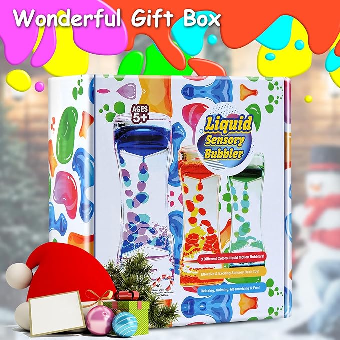 FKYTION Liquid Motion Bubbler Timer Pack of 3 Colorful Liquid Sensory Toys ADHD Fidget Toy Calm Relaxing Desk Toys