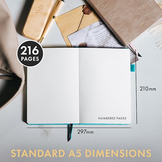 Wordsworth & Black A5 Bullet Dotted Journal 216 Dotted Pages, Hardcover Grid Dot Leather, 120 GSM Paper, Journaling Notebook for Work & Sketching, Journals for Women, Men - Gifts Box Included Blue