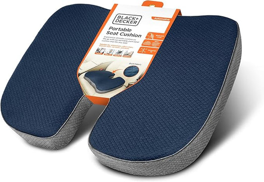 BLACK+DECKER Quilted Knit Memory Foam Seat Cushion U Seat Cushion for Office Chair, Car, Wheelchair & Airplane – Ergonomic, Pain Relief, Non-Slip Backing, Washable Cover, Blue/Grey
