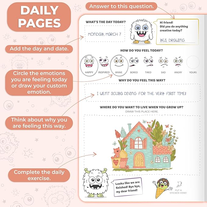 Clever Fox Kids’ Journal – Daily Feelings & Gratitude Notebook for 8+ Children – Child’s Planner & Mood Tracker for Journaling & Writing (Peach Pink)