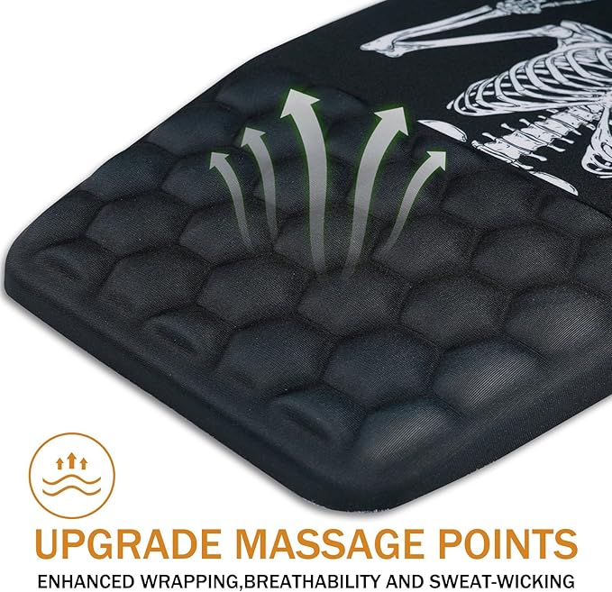 Ergonomic Mouse Pad Wrist Support,Upgrade Mousepad with Massage Design,Non-Slip PU Base Desktop Mouse Pads for Pain Relief, Computer, Office & Home,12 x 8 in（F-Black Human Skeleton）