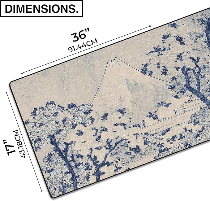 MPCO. Mount Fuji with Cherry Trees Large Gaming Desk Pad - 36" x 17" Aeroglyde Fabric Orignal Desk Mats - Non-Slip, Washable, Smooth Glide for Precision Gaming & Work