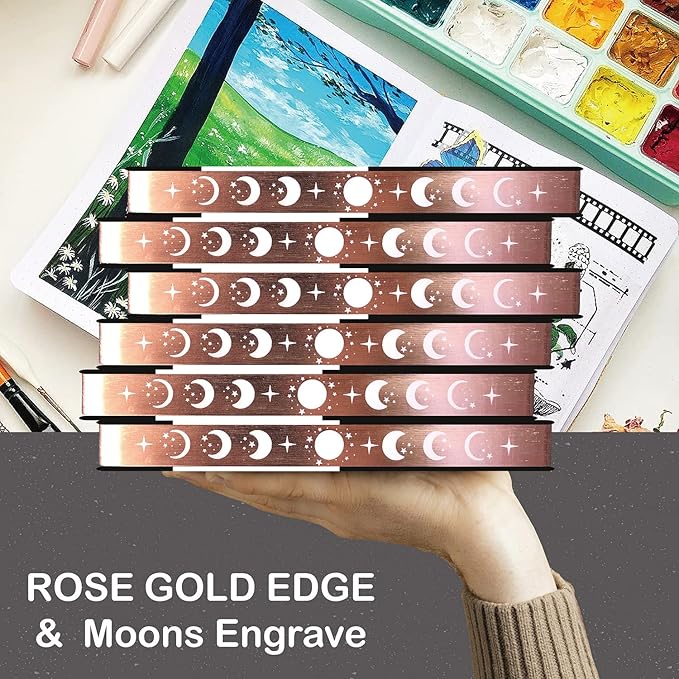 BUKE Medium A5 Hardcover Notebook Dotted Journal - 180Gsm Thick Bamboo Paper - 160 Dot Grid Pages 5x5 MM - White Color Faux PU Leather Cover - Rose Gold Edge And Moons (A5, White)