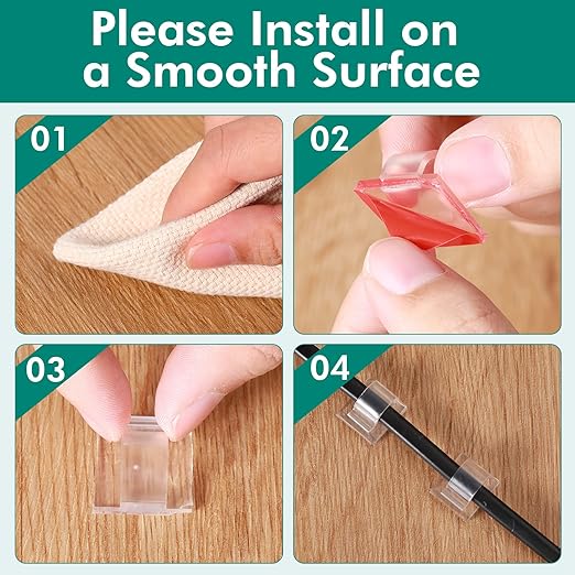 Namalu 60 Pieces Mini Cable Clips Hooks Christmas Light Clips Self Adhesive Light Hooks Cord Clips for Desk Outdoor String Lights(Medium,Clear)