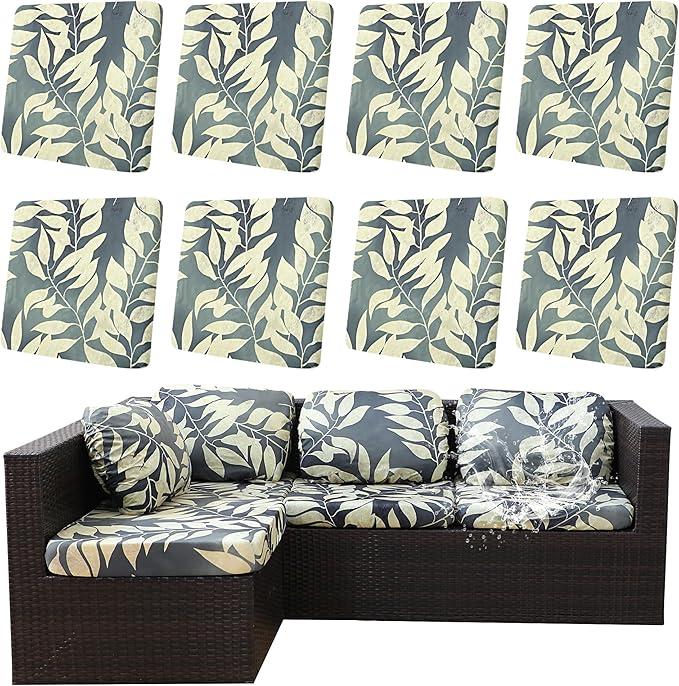 8Pcs Outdoor Cushions Covers Waterproof, Patio Cushion Covers, Stretch Cushion Covers Replacement,Cushion Slipcovers, Furniture Cushion Covers (Black Fantasy, 8PCS-Print)