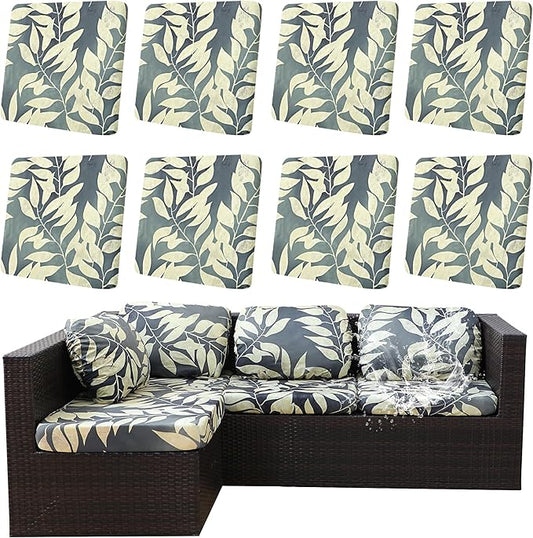 8Pcs Outdoor Cushions Covers Waterproof, Patio Cushion Covers, Stretch Cushion Covers Replacement,Cushion Slipcovers, Furniture Cushion Covers (Black Fantasy, 8PCS-Print)