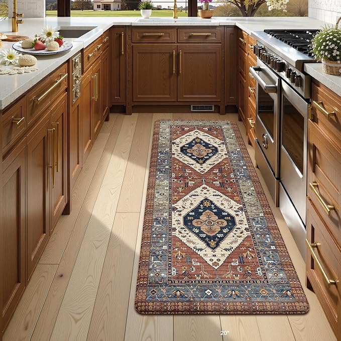 KIMODE Kitchen Mats Cushioned Anti Fatigue, Red Floral Kitchen Runner Rugs 24"x59", Boho Padded Kitchen Floor Mats Non Slip, Comfort Memory Foam Standing Mats for Laundry Office Sink Desk