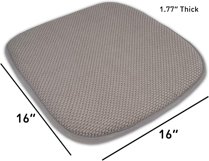 Sweet Home Collection Memory Foam Chair Cushion Honeycomb Pattern Solid Color Slip Non Skid Rubber Back Ultimate Comfort and Softness Rounded Square 16" x 16" Seat Cover, 4 Pack, Silver