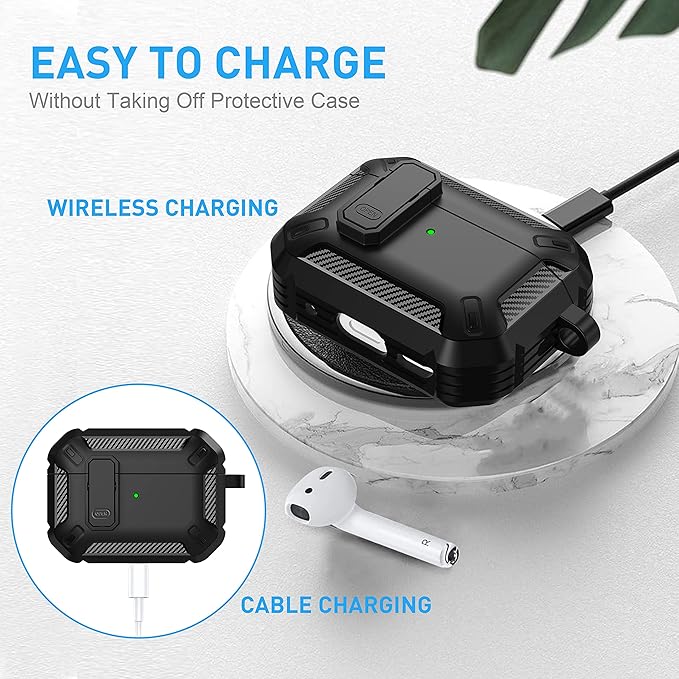 Maxjoy AirPods Pro 2nd/1st Generation Case Cover with Lock, AirPods Pro 2 Protective Case with Keychain Compatible with Apple AirPod Pro2 2023 USB C Cable 2022 Lightning Cable/ Pro1 2019, Black