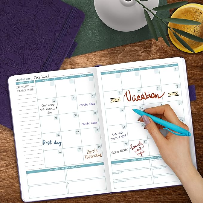Legend Weekly Colorful Planner 2nd Edition – Undated Life & Work Agenda Journal for Time Management, Goal Setting, Productivity, Tasks & To Do Lists – A5 size, 5.8 ″ x 8.3″, Hardcover – Purple