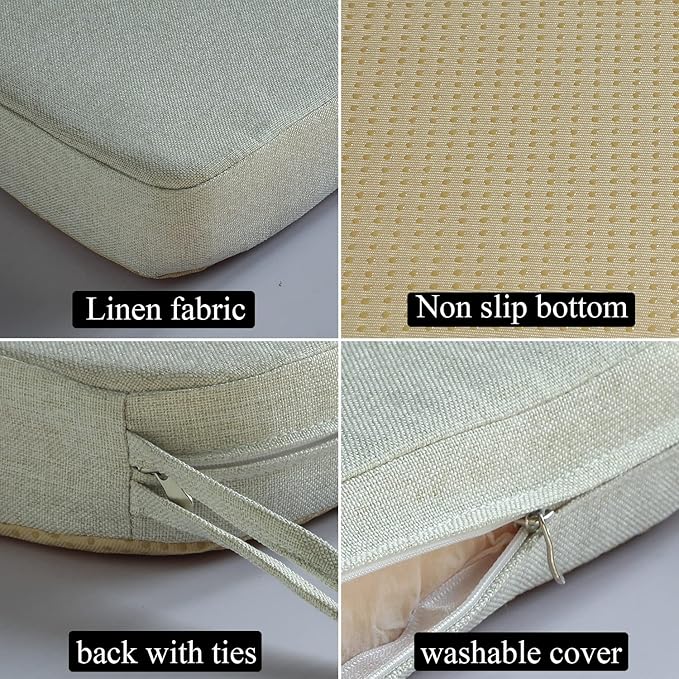 Chair Cushion for Dining Chairs with Ties Non Slip Memory Foam Kitchen Room Chair Pads 2 Pack 17x16 Inch, Beige