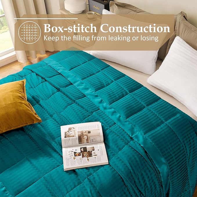 downluxe King Size Blanket with Satin Trim, Lightweight Down Alternative King Blanket for All Season, Machine Washable (Teal, 108 x 90 Inch)