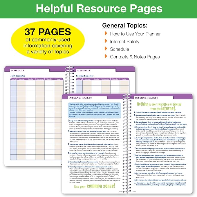Global Datebooks Dated Middle School or High School Student Planner for Academic Year 2025-2026 Includes Ruler/Bookmark and Planning Stickers (Block Style - 5.5"x8.5" - Doodles)