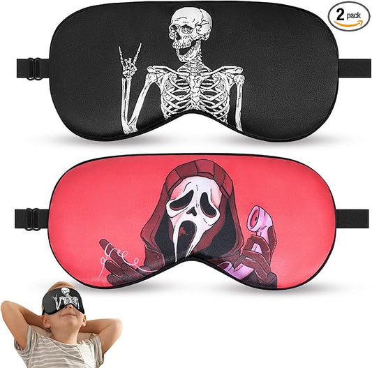 2 Pcs Human Skulls Sleep Halloween Mask for Women Men, Silk Eye Covers for Sleeping, Adjustable Strap & Light Blocking Design, Adult Children's Bedtime Blindfold for Travel and Home Use (Human Skulls)