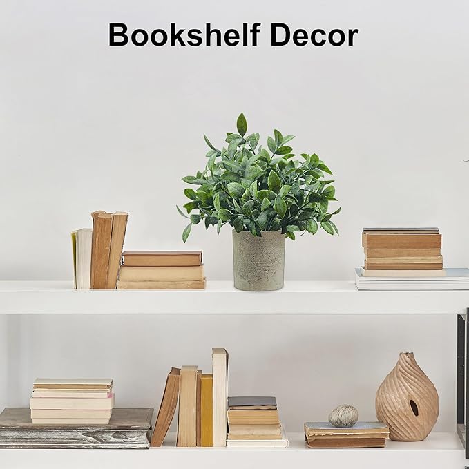 USLAI Small Potted Fake Plants(3-Pack), Mini Artificial Plastic Eucalyptus Faux Plants Topiaries for Home Office Shelf Desk Farmhouse Room Coffee Table Decor