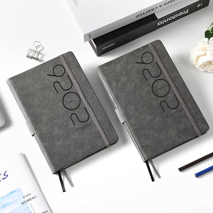 Planner 2026 - Weekly & Monthly 2026 Planner with Pen Loop, Jan 2026 - Dec 2026, to Achieve Your Goals & Improve Productivity, Thick Paper, 40 Note Pages, Inner Pocket, 5.75" x 8.25" - Grey