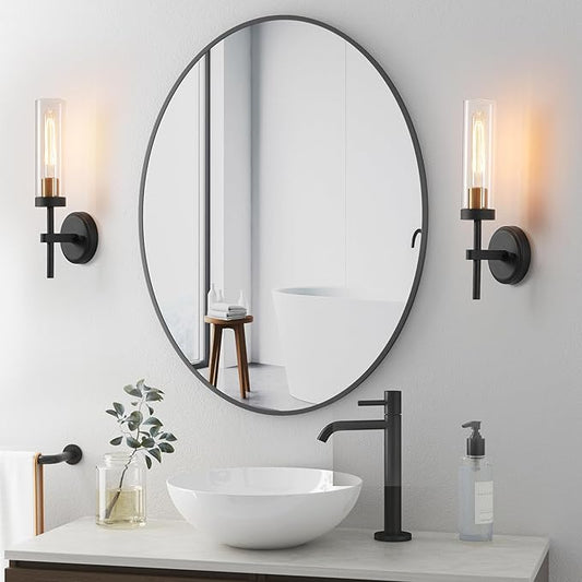 Wall Sconces Set of Two,Black Gold Bathroom Sconces Wall Lighting with Clear Glass, Modern Sconces Wall Decor Set of 2 Wall Light fixtures for Bathroom Mirror Living Room Hallway Bedroom Wall Lamp