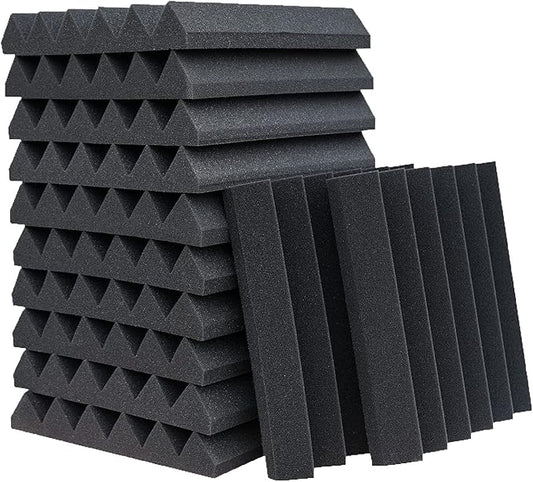 12-Pack Acoustic Panels, 2" x 12" x 12" Sound Proof Foam Panels for Wall,Fireproof Soundproofing Wedges,Noise Canceling Sound Absorbing Foam for Studio Recording, Home Office(Black)