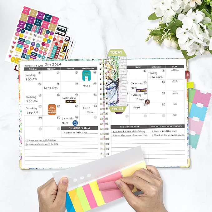 Ospelelf School Planner Undated Daily Spiral Binding Weekly Monthly Hardcover College Planners with Stickers 12 Months Productivity Journey Letter Size Colorful Tree