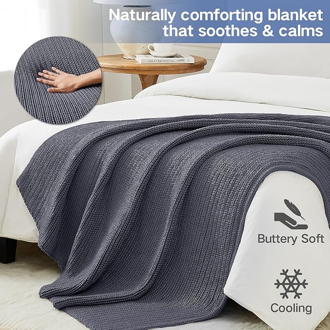 Guohaoi Knitted Weighted Blanket for Adults (Dark Grey 48"x72" 10lbs) No Beads Cooling Throw Blanket for Hot Sleepers, Home Decor Breathable Chunky Knit Heavy Blanket Use on Full Size Bed