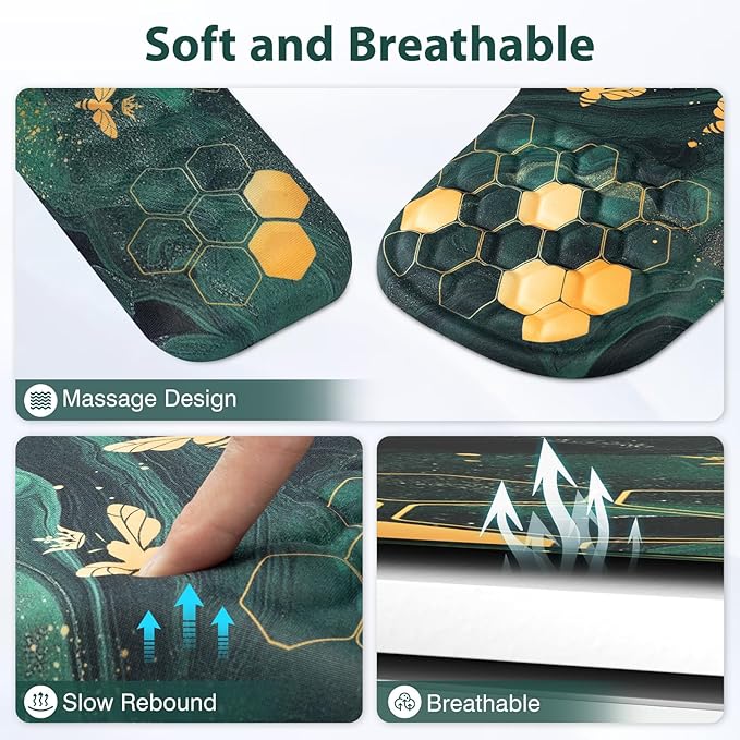 3 in 1 Ergonomic Mousepad and Keyboard Wrist Rest, Mouse Pad with Wrist Support Massage Design, Keyboard Wrist Rest and Mouse Pad Set for Home Office (Green Bee)