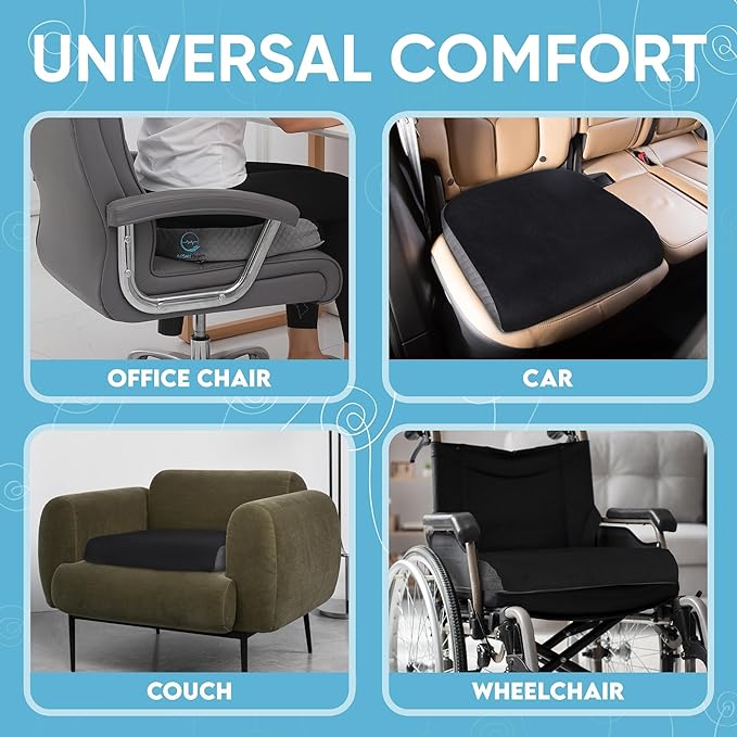 Large Seat Cushion (19” x 17” x 3”) Memory Foam for Office Chair, Wheelchair Cushions, Floor Pillow | Cushion Back Pain Coccyx Pain Relief | Plush Velvet Cover with Carry Handle