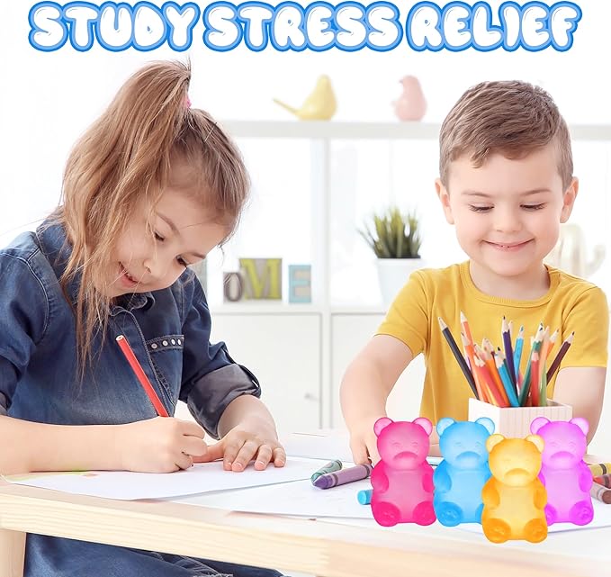 4 Pack Gummy Bear Sensory Fidget Toys - Sugar Filled Squishy Stress Balls for Kids Adults Stress Relief - High Density Squeeze Balls for Anxiety Focus Students Calming