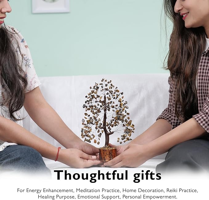 FASHIONZAADI Tigers Eye Crystal Tree, Crystal Money Tree of Life, Feng Shui Decor for Office and Home, Spiritual Gifts for Women, Reiki Gifts