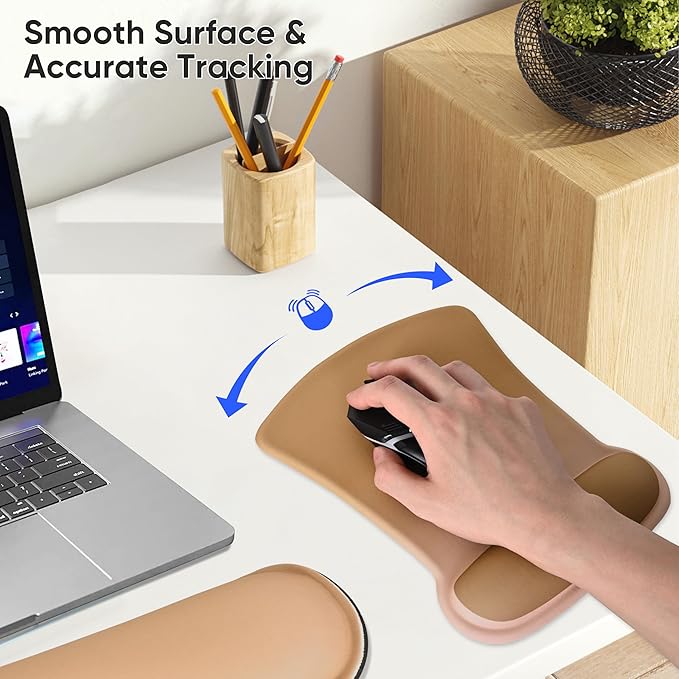 RICHEN Mouse Pad and Keyboard Wrist Rest, 3-in-1 Computer Mousepad and Coaster Set, Non-Slip Keyboard Wrist Rest and Mouse Pad Set Ergonomic Design (Gradient Brown)