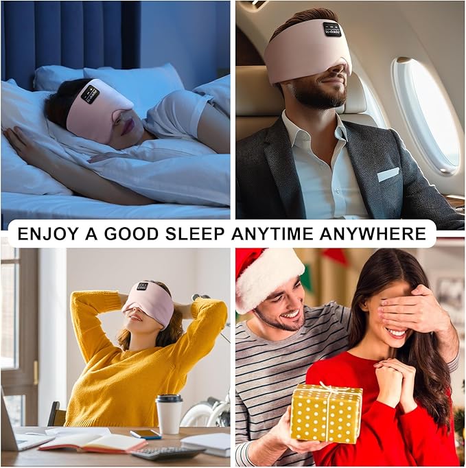 LC-dolida Sleep Mask with Bluetooth Headphones, Ice Silk Sleep Headphones with Bluetooth 5.4, Total Blackout Eye Mask for Sleeping, Sleep Soft Mask for Women Men, All Night Sleep, Travel(Pink)