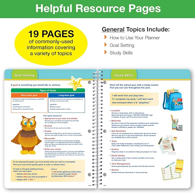Global Datebooks 2025-2026 Elementary Student Planner 8.5x11 - Dated Weekly & Monthly Academic Planner (Large) with Ruler/Bookmark & Stickers, Ideal for Homework, Block Style, School Supplies