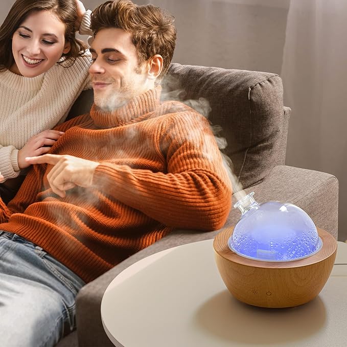 Wanlola 200ml Glass Essential Oil Diffuser with Natural Wood Base, Aromatherapy Diffusers for Home, Cool Mist Air Humidifier with 7 Color Lights for Office, Bedroom
