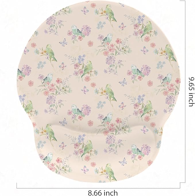 RICHEN Ergonomic Mouse Pad with Wrist Support,Non-Slip Rubber Base for Computer Laptop & Mac,Lightweight Rest for Home,Office & Travel (Pink Flowers Birds)