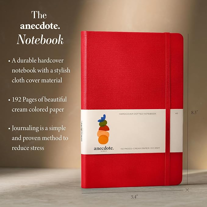 Hardcover Dotted Journal with Thick 100 gsm Paper A5 size (8.3 inches x 5.4 inches) - Daily Writing Notebook for Travel, School and Office Use - Diary Journal for Women and Men - Red