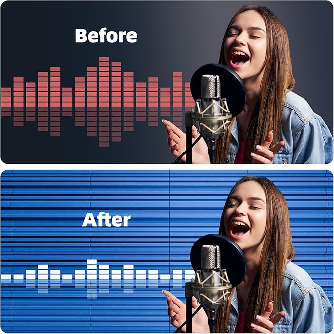 12 Pack Acoustic Foam Panels for Walls, 12" x 12" x 2" Soundproof Wall Panels, Self-Adhesive Soundproofing Padding, High Resilience Sound Absorbing Panels for Home Studios, Offices - Black & Blue