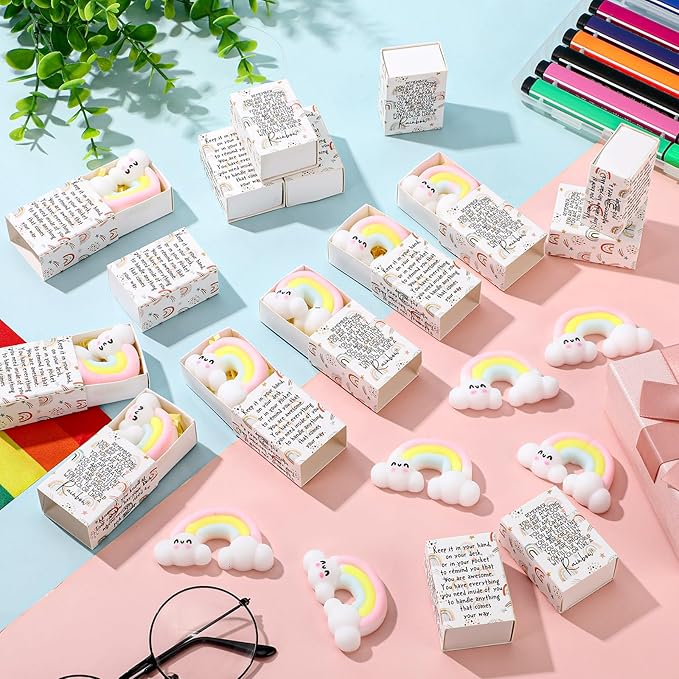 Wettarn 24 Sets Appreciation Rainbow Gifts Cute Stress Balls with Support Gift Boxes Inspirational Party Favors for Employee Coworker Friends Office Positive Relief Toys