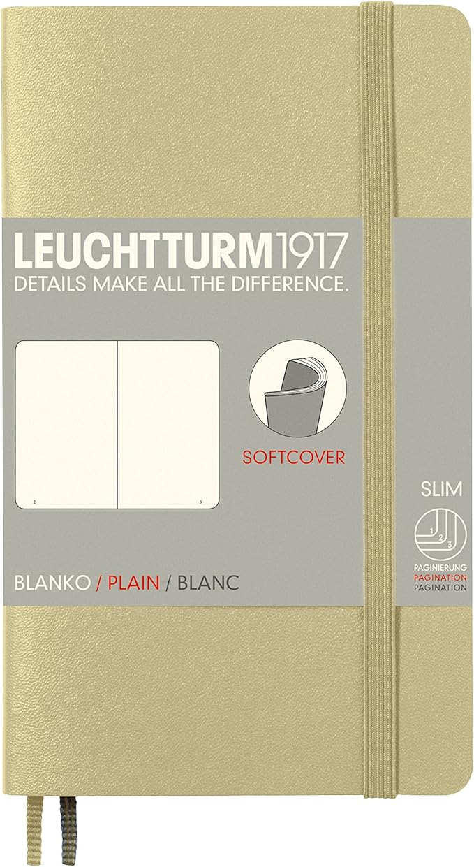 LEUCHTTURM1917 - Notebook Softcover Pocket A6-123 Numbered Pages for Writing and Journaling (Plain, Sand)