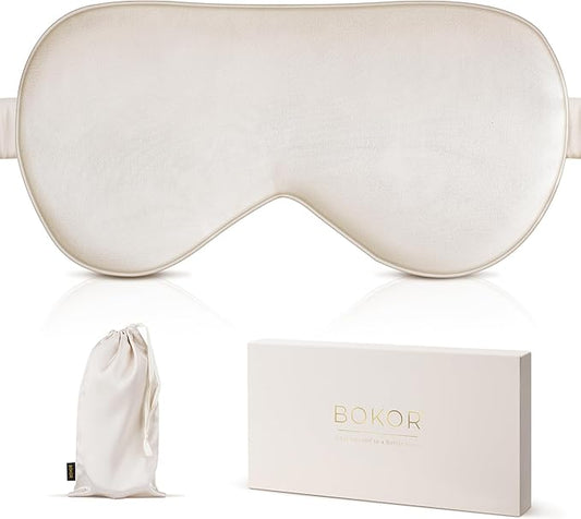 BOKOR Adjustable Silk Sleep Eye Mask for Women and Men, Luxury Mulberry Silk Eye Cover, Light-Blocking Improve Sleep Quality,with Travel Bag - Champagne