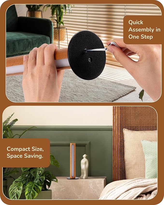 EDISHINE LED Table Lamp, Small Bedside Lamp with 3 Color Temperature & Stepless Dimmable, Memory Function, One-Step Installation, Touch Control Wooden Nightstand Lamp for Living Room, Bedroom