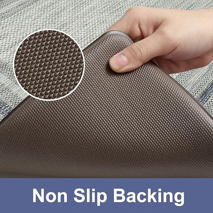 KIMODE Anti Fatigue Kitchen Mats 2PCS, Non-Slip Waterproof Kitchen Rugs, Cushioned Kitchen Mat for Floor, Comfort Standing Mat for Sink, Laundry, Office, Desk Blue and Grey 20"x47"+20"x32"