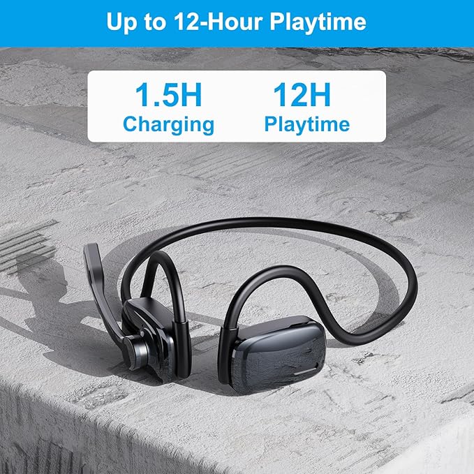 Bluetooth Headphones, Bluetooth V5.4 Wireless Headphones with Noise Cancelling Mic, 12H Playtime, 15.4mm Diaphragm Driver, Open Ear Headset for Office Meeting Running Cycling Driving (Gunmetal)