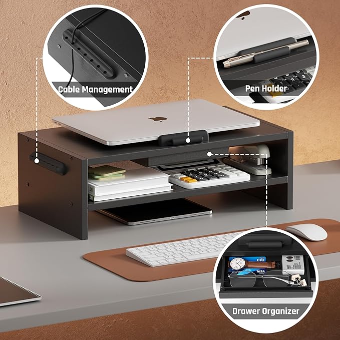 Adjustable Wood Laptop Stand, Ergonomic Height Angles Computer Stand, Riser Holder Notebook Stand for Desk Compatible with Air, Pro, Dell, HP, Lenovo More 10-17.3" Laptops, Black