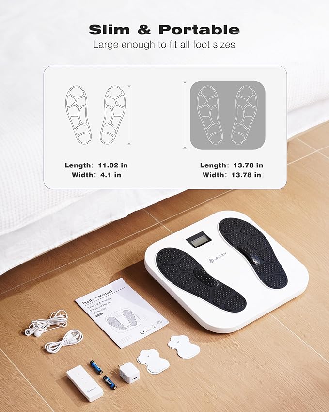 KINGJOY Foot Massager for Neuropathy, Rechargeable EMS TENS Foot Stimulator with 10 Modes 20 Intensities for Circulation Plantar Fasciitis & Swelling Pain Relief, Gifts for Women Men-White