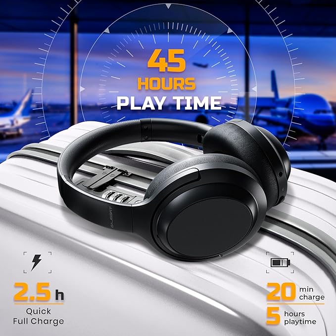 TREBLAB Z7 Pro - Hybrid Active Noise Cancelling Headphones, Signature aptX-HD Audio, Memory Foam Ear Cups, Foldable, 45H Play, Bluetooth 5, Fast Charging, Workout Over Ear Headphones Wireless With Mic