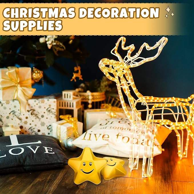 Deekin 36 Pieces Star Stress Balls Mini Foam Ball Stress Relief Toys for Teens and Adults Student Bag Fillers, Gold(Smile,3.1 Inch)