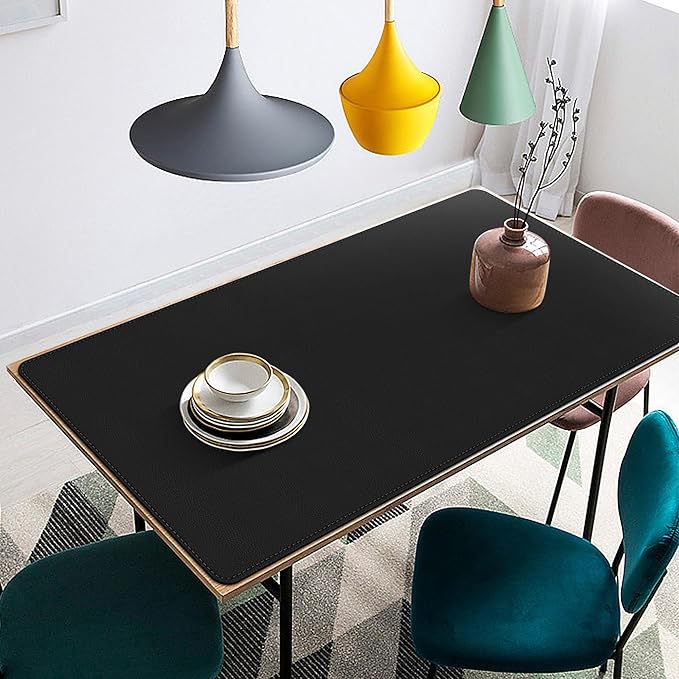 Vyaaa Leather Desk Mat, 59“ x 27.6” PU Leather Desk Pad Protector, Waterproof Extra Large Desk Mat, Large Mouse Pad，Desk Mats on top of Desks for Home or Office (Black)